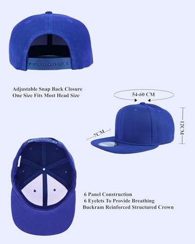 Gelante Plain Blank Flat Brim Adjustable Snapback Baseball Caps LOT 6 Pack - color: Royal