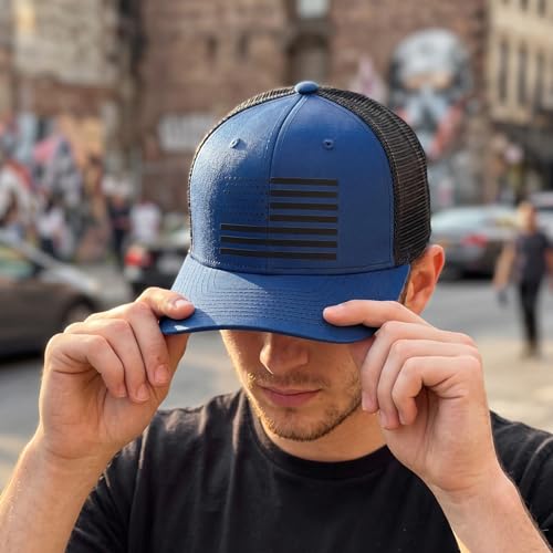 Hercicy 4 Pcs American Flag Trucker Hats, Adjustable Hats - color: Navy Blue, Blue, Black, Khaki