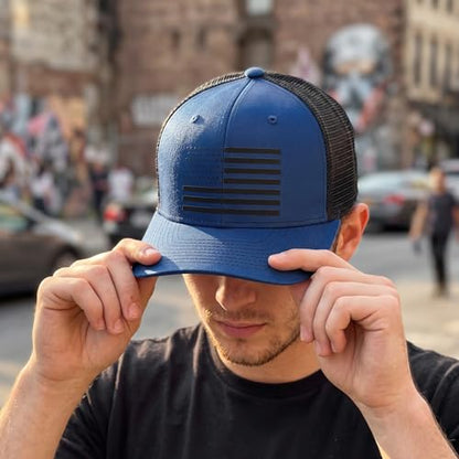 Hercicy 4 Pcs American Flag Trucker Hats, Adjustable Hats - color: Navy Blue, Blue, Black, Khaki