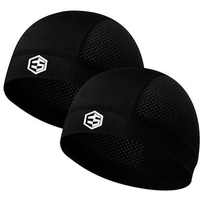 Breathable Mesh Skull Caps for Men Helmet Liner Sweat Head Cap - color: 2pc Black & Black