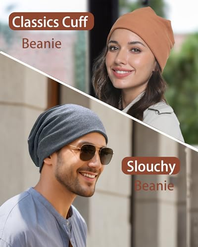 vidsel Slouchy Beanie Hats for Women & Men Cotton Knit Cuffed Skull Cap - color: 2-black,grayish Green