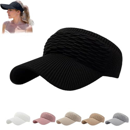 Sun Visor Hats, Wide Brim Sun Hats with UV Protection, Knitted Running Visors for Women - Ponytail Friendly, Quick Drying - color: Black