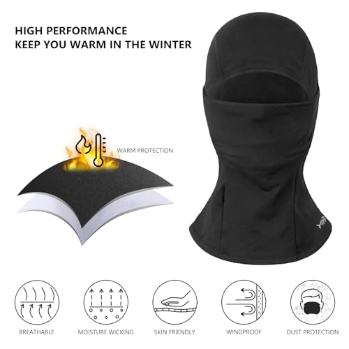 BASSDASH Winter Balaclava Fleece Ski Mask Ninja Hood Neck Warmer Fishing Hunting - color: Black
