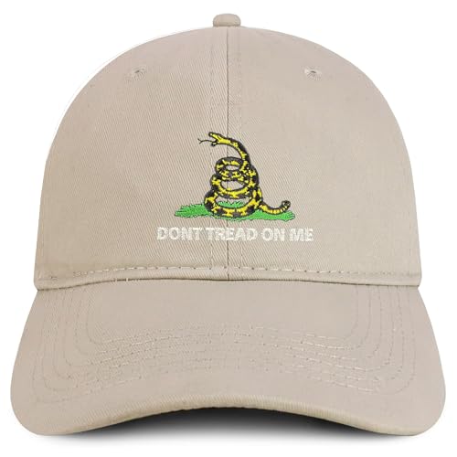 Trendy Apparel Shop Don't Tread on Me Embroidered Unstructured Cotton Dad Hat - color: Stone
