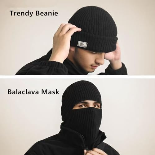 Skull Cap 2 in 1 Balaclava Ski Mask Winter Balaclava Mask Warm Face Mask and Beanie Hats for Men Women