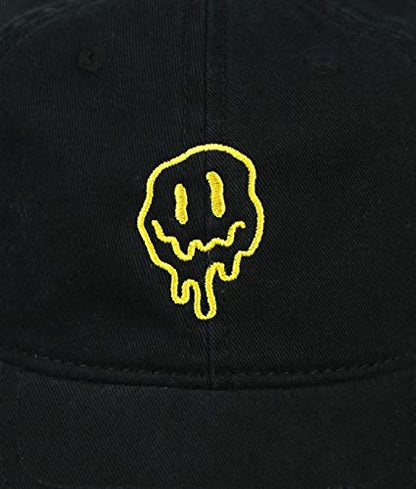 Riot Society Mens Embroidered Adjustable Dad Hat - color: Happy Face Drip (Black)