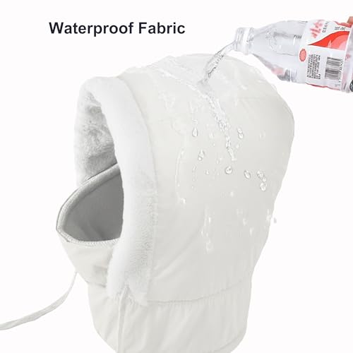 HUAMULAN Unisex Winter One Piece Balaclavas Hoodie Ski Snow Hats Earmuff - color: Cream White