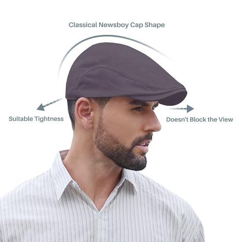 Newsboy Cap for Men 100% Cotton Mens Flat Hats Newsies Hat Classic Irish Gatsby Ivy Cabbie Golf Hats - color: Purple Grey, size: Large-X-Large