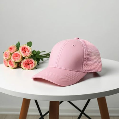 Falari Trucker Hat Baseball Cap Structured Plain Design 6 Panel, Adjustable Size - color: 1pk Pink