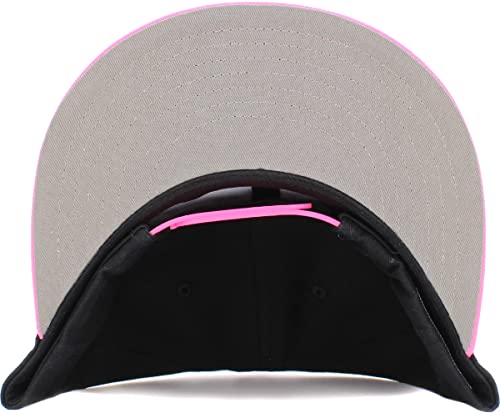 KBETHOS Classic Snapback Hat Blank Cap Underbrim Cotton Wool Blend Flat Visor Adjustable Unisex - color: Black Neon Pink