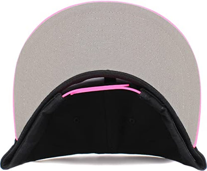 KBETHOS Classic Snapback Hat Blank Cap Underbrim Cotton Wool Blend Flat Visor Adjustable Unisex - color: Black Neon Pink