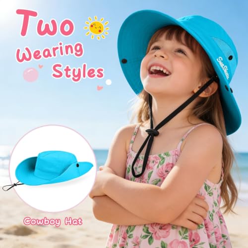 ZOORON Kids Girls Ponytail Sun Hat UPF 50+ Breathable Mesh Water-Resistant - color: Solid Blue