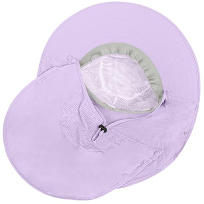 Rosoz Sun Hat for Men Women with Neck Flap& Removable Face Cover Wide Brim - color: 1pack-purple