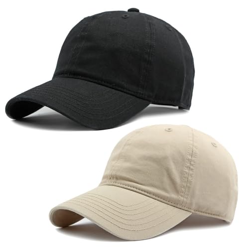 Unisex Vintage Baseball Cap Washed Cotton Adjustable Dad Hat - color: Black+light Khaki