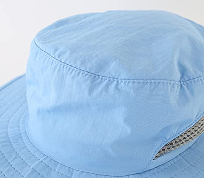 Kids Sun Protection Hat Quick Dry Adjustable Wide Brim Bucket Hat for Boys Girls Summer Fishing Hiking - color: Aqua Blue