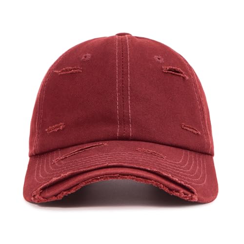 Distressed Washed Cotton Baseball Cap Adjustable Dad Hat for Men Women - color: Red