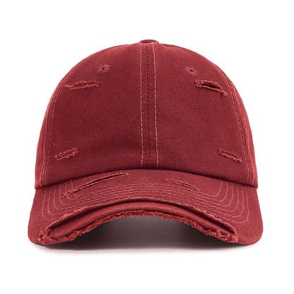 Distressed Washed Cotton Baseball Cap Adjustable Dad Hat for Men Women - color: Red