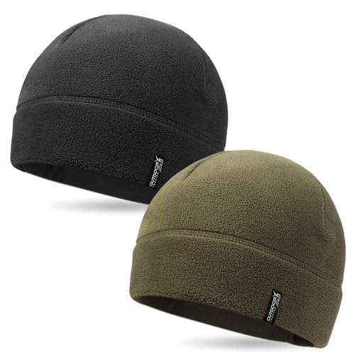 OUTDOOR SHAPING 2 Pack Tactical Fleece Watch Caps, Winter Beanies - color: Black+army Olive