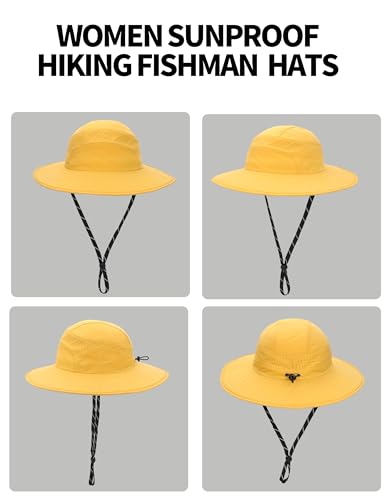 UPF50+ Bucket Hat, Wide Brim Sun Cap - color: Mustard Yellow