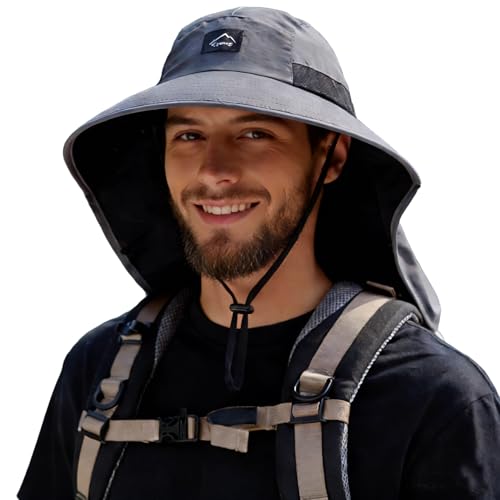 HUAMULAN Women Wide Brim Summer Sun Hat Ponytail Hole with Neck Flap - color: Darkgray With Black Mesh