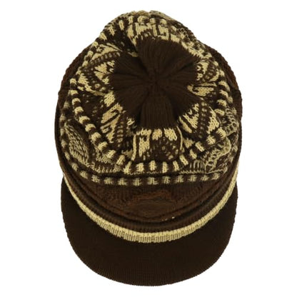 Armycrew Rasta Jamaica Style Thick Acrylic Knit Cuff Beanie Visor - color: Brown Khaki