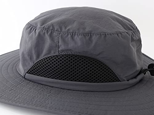 Kids Sun Protection Hat Quick Dry Adjustable Wide Brim Bucket Hat for Boys Girls Summer Fishing Hiking - color: Grey