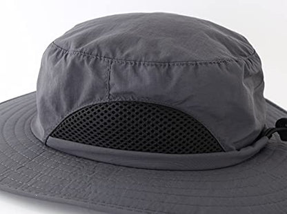 Kids Sun Protection Hat Quick Dry Adjustable Wide Brim Bucket Hat for Boys Girls Summer Fishing Hiking - color: Grey