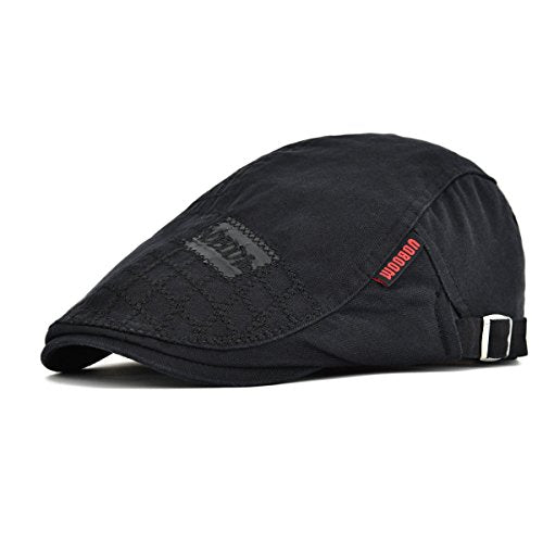 VOBOOM Men Cotton Adjustable Newsboy Beret Ivy Cap Cabbie Flat Hat - color: Black