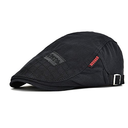 VOBOOM Men Cotton Adjustable Newsboy Beret Ivy Cap Cabbie Flat Hat - color: Black