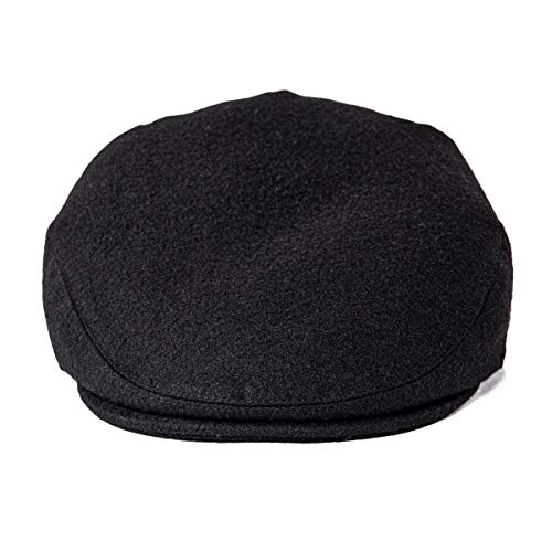 FEINION Men's Wool Tweed Newsboy Ivy Cap Gatsby Golf Flat Hat - color: Black, size: 7 1/4