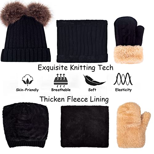 Kids Winter Beanie Scarf Gloves Set - Thermal Fleece Lined Knit Hat, Soft Neck Warmer & Mittens for Girls & Boys 1-10 Years - color: Black-s, size: 1-5 years
