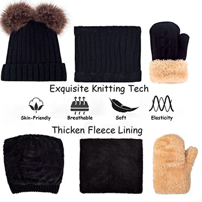 Kids Winter Beanie Scarf Gloves Set - Thermal Fleece Lined Knit Hat, Soft Neck Warmer & Mittens for Girls & Boys 1-10 Years - color: Black-s, size: 1-5 years
