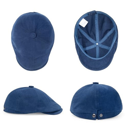 Men's Cotton Newsboy Flat Cap Adjustable Snapback Soft Fitted Hat Golf Cabbie Painter Gatsby Ivy Hat - color: Blue, size: Large