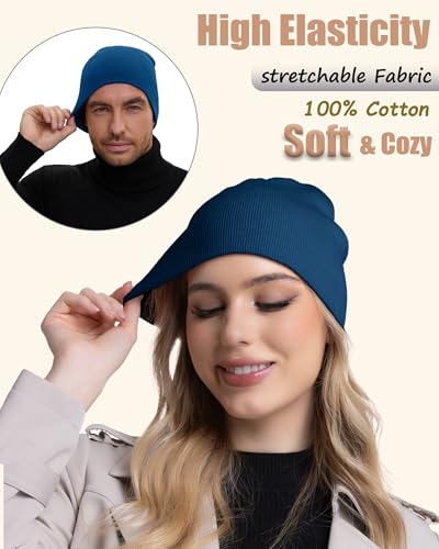 100% Cotton Beanie Hat Cuffless Beanies Warm Knit Winter Skull Cap - color: 1pcs-blue