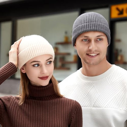 3 Pack Wool Fisherman Beanies for Men, Short Knit Watch Cap Cuffed Hats - color: I-black, Yellow, Beige