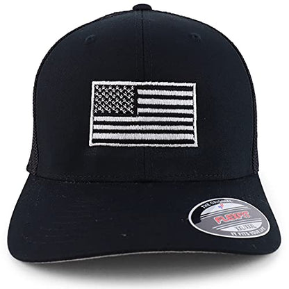 Armycrew XXL Oversize USA American Flag Embroidered Flex Fitted Mesh Back Baseball Cap - color: Black
