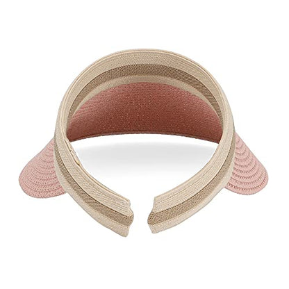 Women Summer Sun Hat Lady's Portable Beach Visor Bowknot Straw Hat - color: Pink