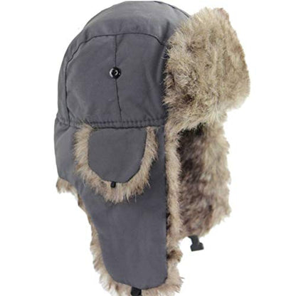 ASWER Trapper Warm Russian Trooper Hat Winter Skiing Cap Women Men Windproof - color: Grey