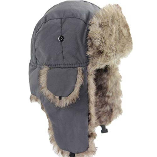 ASWER Trapper Warm Russian Trooper Hat Winter Skiing Cap Women Men Windproof - color: Grey