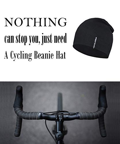 EMPIRELION Mens Running Beanie Hat, 9" Lightweight Helmet Liner Skull Cap - color: Black + Black