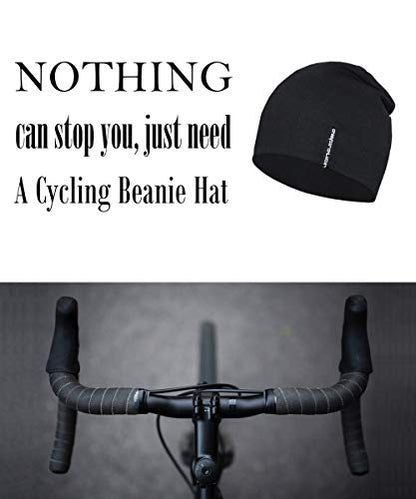 EMPIRELION Mens Running Beanie Hat, 9" Lightweight Helmet Liner Skull Cap - color: Black + Black