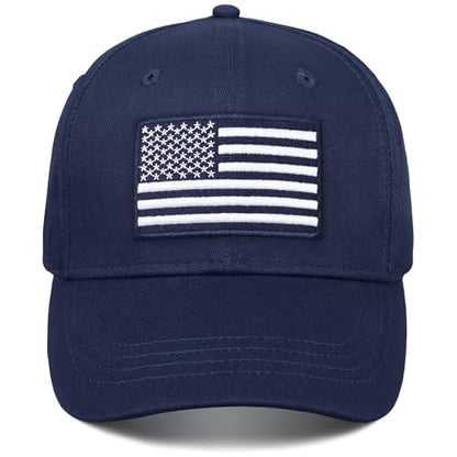 American Flag Baseball Cap for Men Women, Flag Embroidery & Adjustable Fit - color: Dark Blue / White