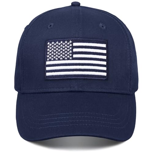 American Flag Baseball Cap for Men Women, Flag Embroidery & Adjustable Fit - color: Dark Blue / White