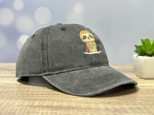 Adjustable Embroidery Animal Baseball Hat for Kid Toddler Child - color: Sloth (Washed Black)