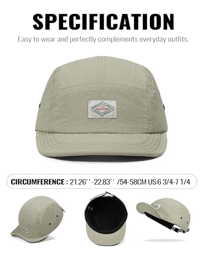 Croogo Short Brim Hat for Men Nylon Quick-Dry 5 Panel Running Baseball Cap - color: Beige