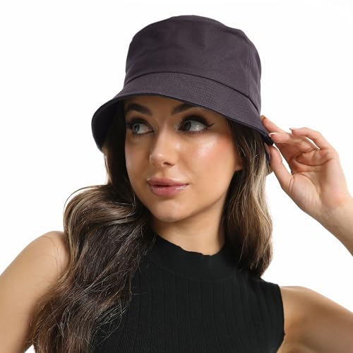 Wheebo Solid Color Bucket Hat for Women Summer Beach Fishmen Hat for Lady Adult Unisex Cotton Cap…… - color: A-sc-charcoal