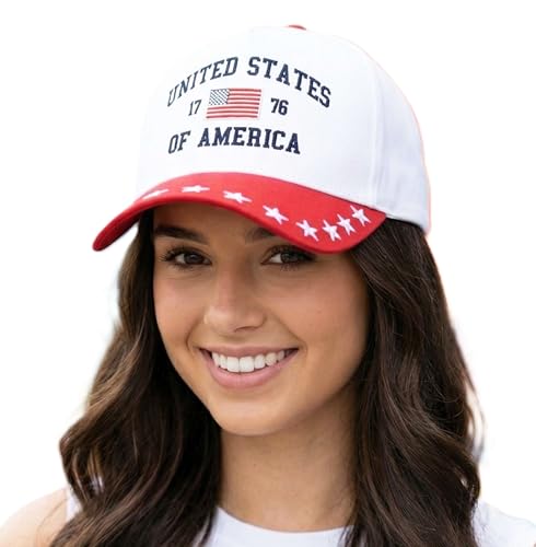 D&Y Retro 2-Tone Canvas Baseball Cap for Women - Funny Embroidered Distressed Snapback, Adjustable Cotton Dad Hat - color: 1776 Usa-red
