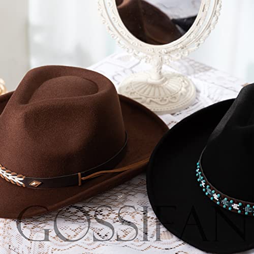 Western Cowboy Hat Felt Wide Brim Women Men Cowgirl Hats - color: X-beaded Buckle-black