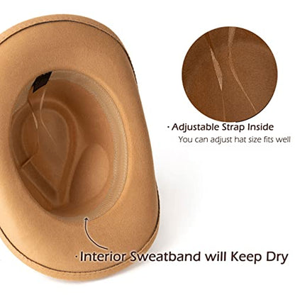Men & Women Classic Wide Brim Western Cowboy Cowgirl Hat - color: Knit Bull/Camel