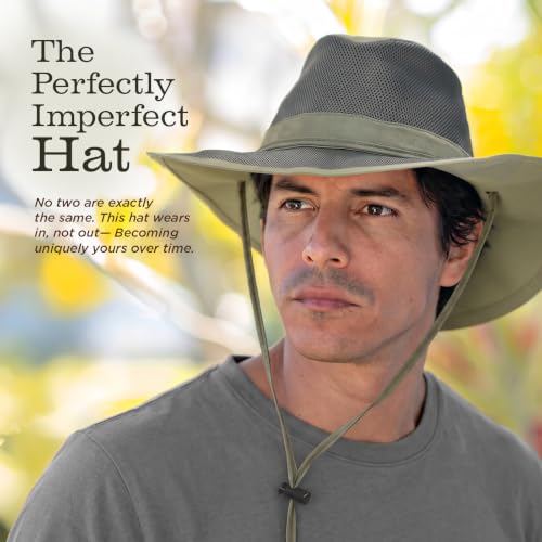 Mesh Crown Safari Men's Sun Hat, 3" Brim, Adjustable Chin Cord, UPF (SPF) 50+ Sunhat Protection - color: Charcoal, size: Medium